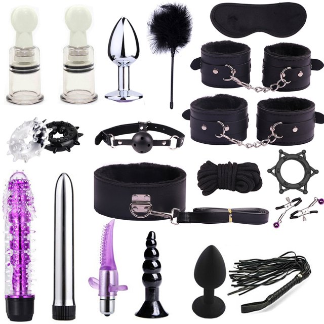 21 unids/set juguetes sexuales para adultos con esposas látigo consolador vibrador anal yeacher Herramientas vivas