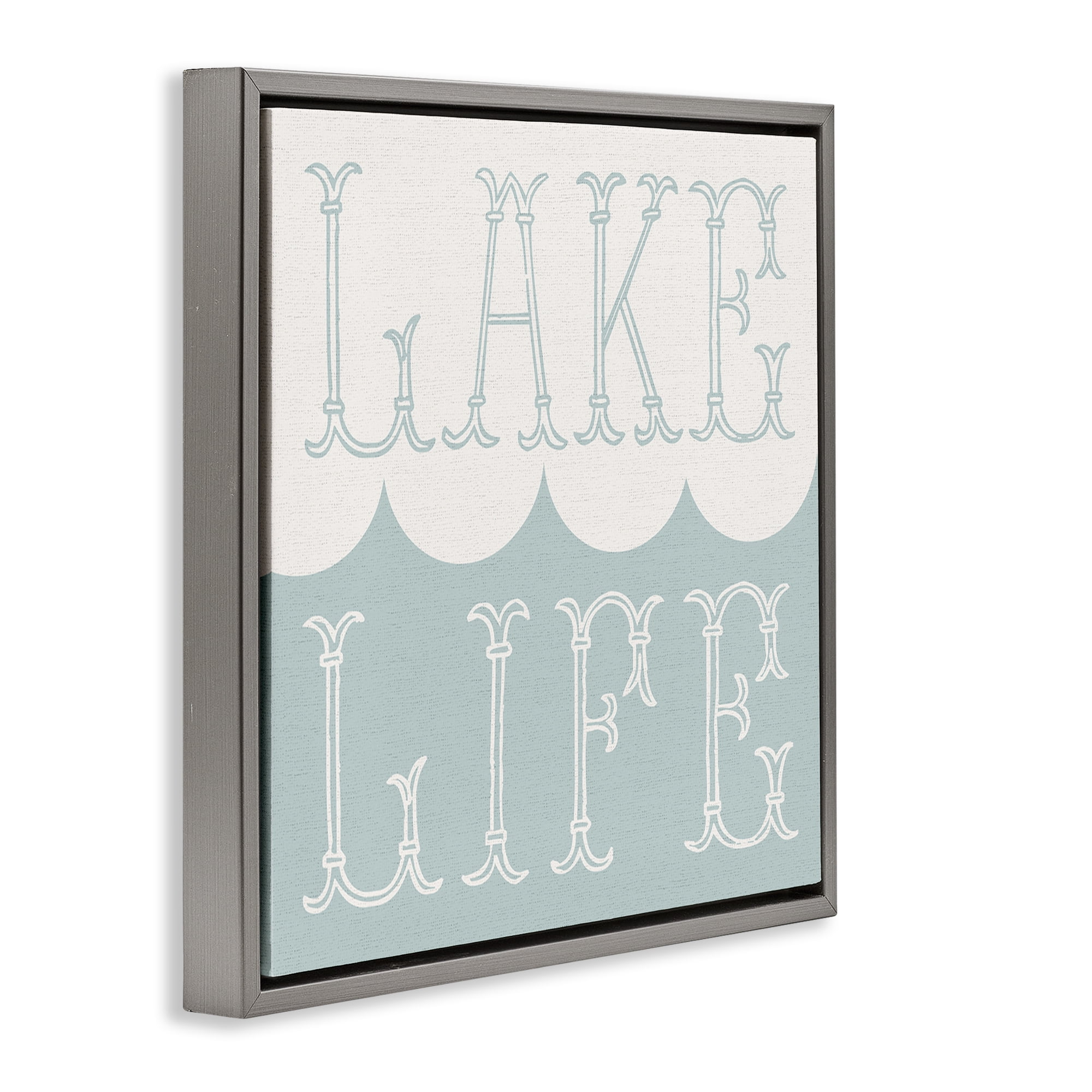 Stupell Industries Lake Life with Wave Nautical & Beach Painting Gray Floater Framed Canvas Art Print Wall Art, 18 x 18