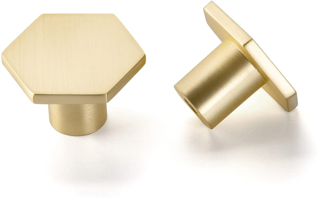 Goldenwarm 15 Pack Brushed Brass Modern Knobs Gold Drawer Knobs