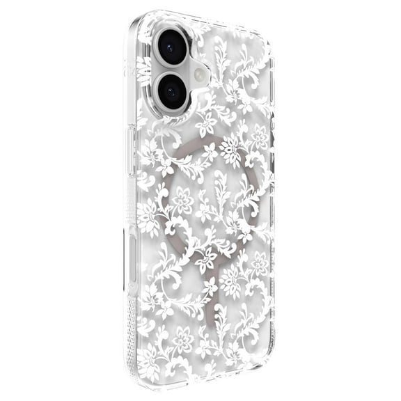 ZAGG Milan Snap Case for iPhone 17 - White Boho Blossom Graphene Strengthened Phone Case with Drop Protection (13ft/4m) Textured Edges & Sparkle Design MagSafe Charging Compatible