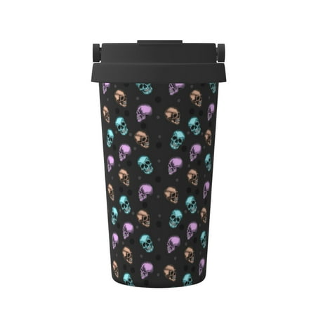 

Uemuo purple cyan brown Skull Print Carry Insulated Coffee Mug Travel Mug with Hidden Handle Insulated Coffee Flask Leak-proof Travel Mug Insulated Mug for Office