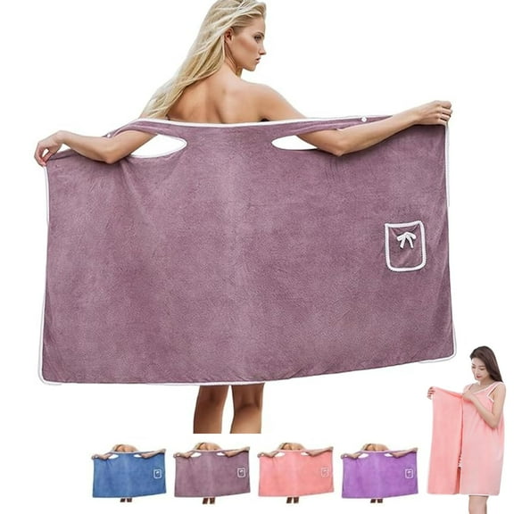 Plus Size Women's Wearable Shower Skirt, Glow Wrap Towel with Straps, Wearable Halter Bath Towels for Women,Bow Tie Water Absorption and Quick Drying Beauty