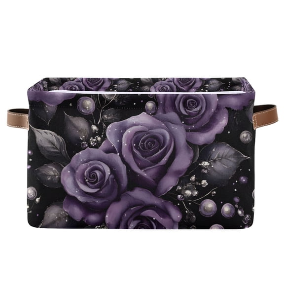 Yayeee Canvas Storage Basket with Handles for Shelves Fabric Bins Closet Organizer, Purple Roses