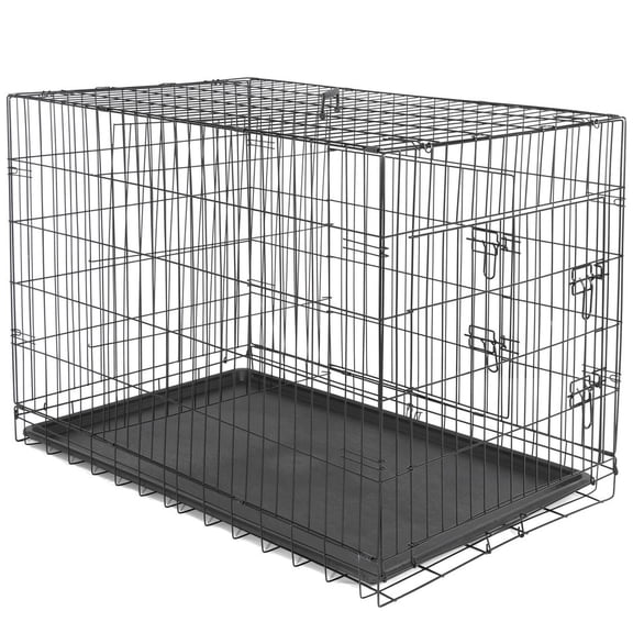 SONGMY 42" Dog Crate, Folding Metal Wire Dog Kennel Cage with Tray Black