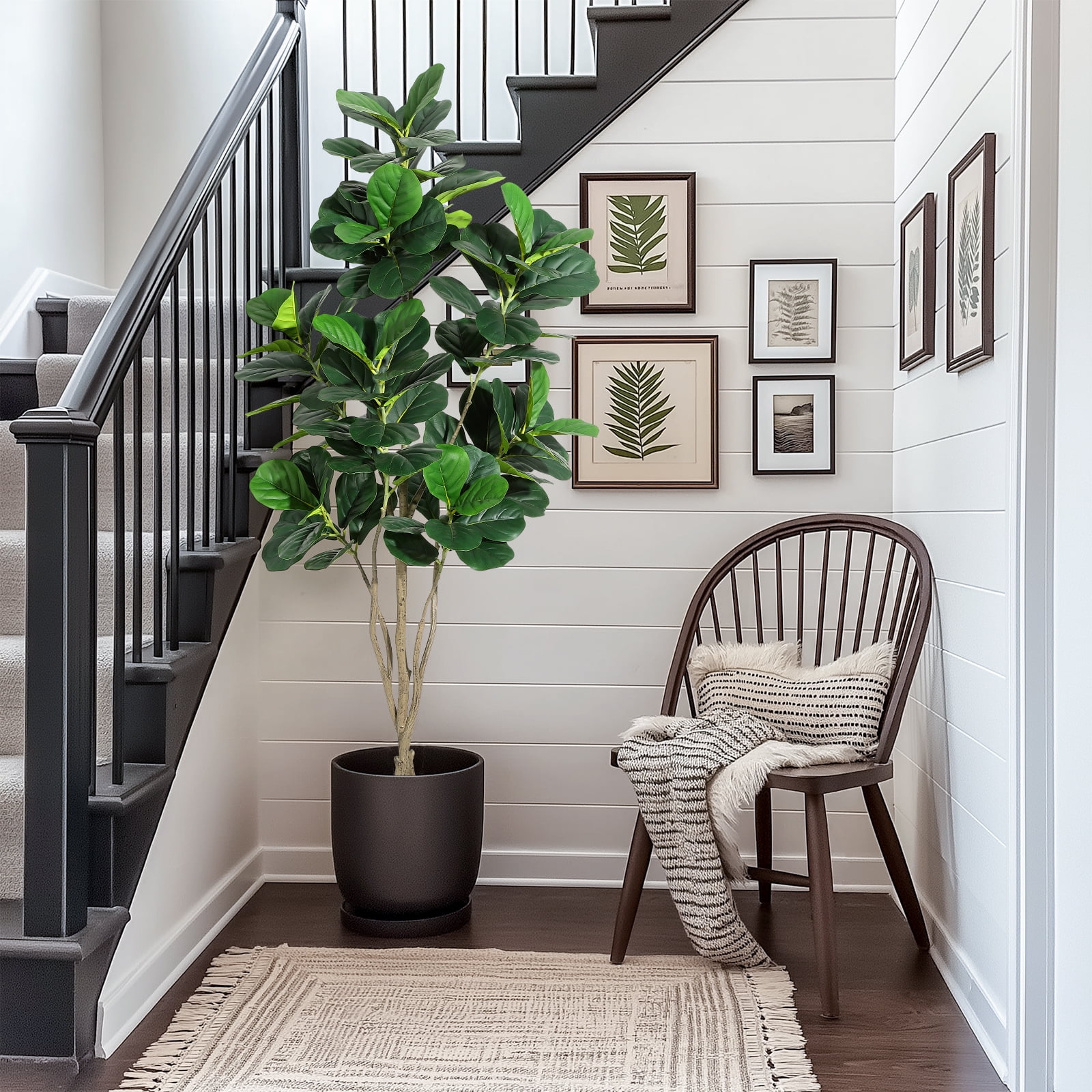 Fiddle Leaf Fig Tree Artificial Plant 6FT Tall Faux Plants Indoor Fake Ficus Lyrata Plant in Pot Artificial Fig Trees for Home Office Store Room Decor Indoor Outdoor Housewarming Gift