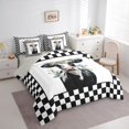 thumbnail image 2 of Manfei Farm Cow Flowers Full Size Bedding Sets 7 Pieces,Minimalist Checkered Full Size Bed in a Bag,Black White, 2 of 6