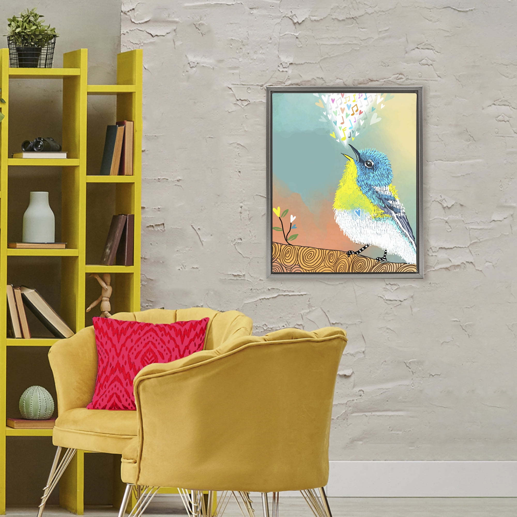 Stupell Industries Dream Chaser Songbird Gray Framed Floater Canvas Wall Art, design by Suzanne Millius