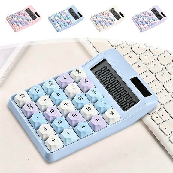 Under $1 Basic Calculator 12-Digit Solar Candy Color Mechanical Keys Large Display Portable for Office Home College Teens by Xuniizn