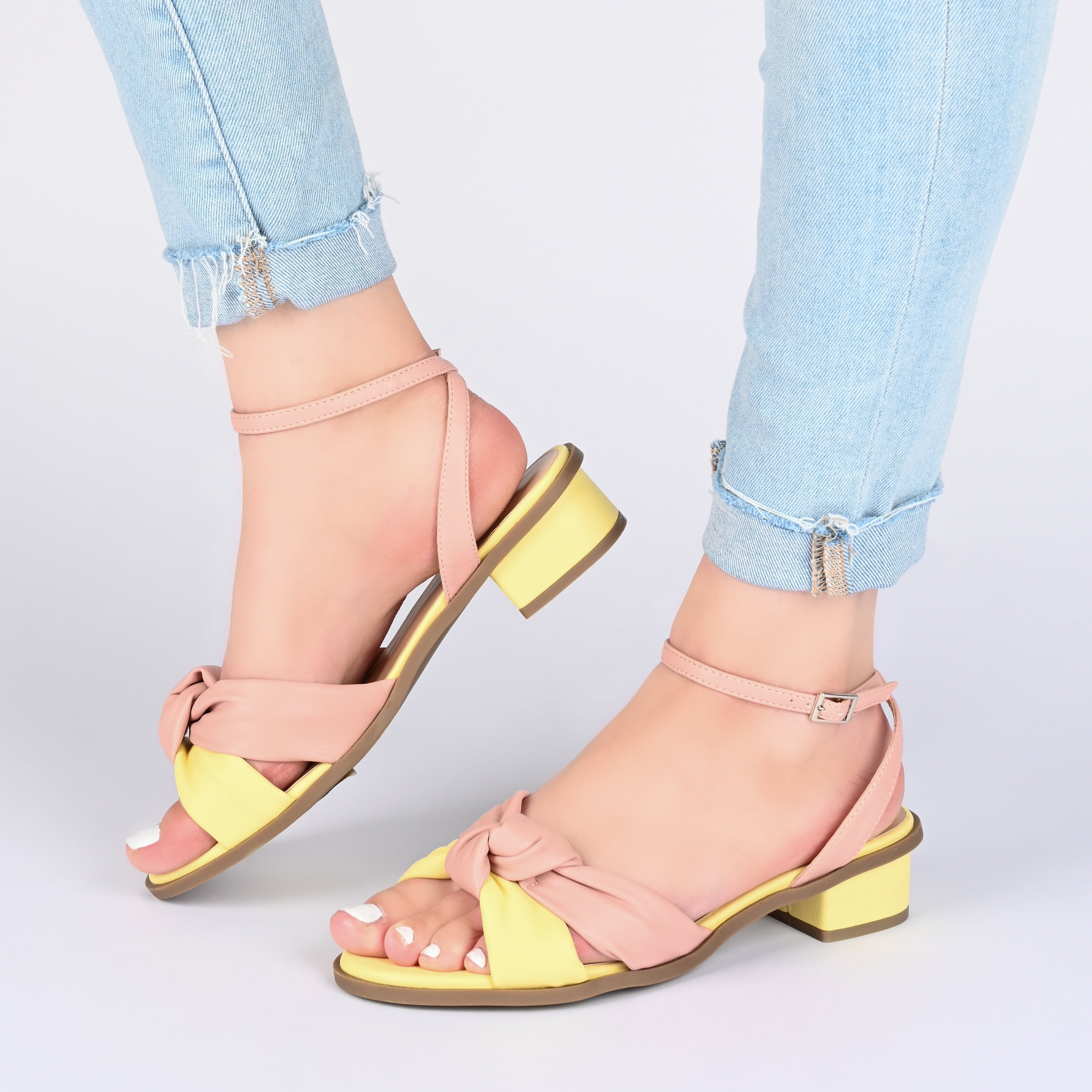 Journee Collection Womens Edythe Two Tone Low Block Heel Sandals