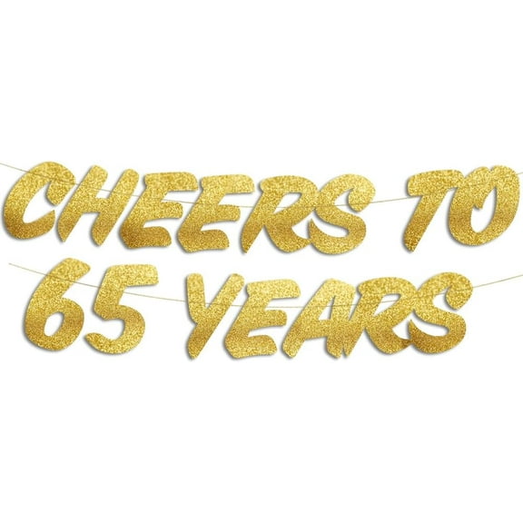 Cheers to 65 Years Gold Glitter Banner - 65th Birthday and Anniversary Party Decorations