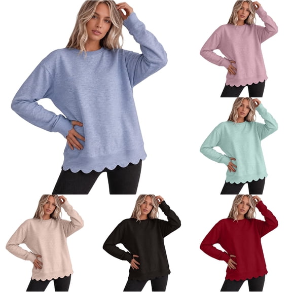 DHFJKG Crewneck Sweatshirts For Women Scalloped Casual Long Sleeve Pullover Tops