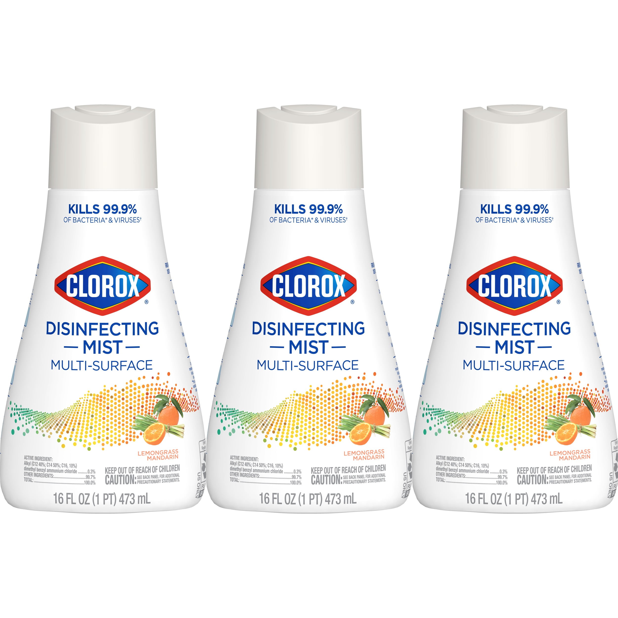 Clorox Disinfecting Mist, Lemongrass Mandarin, Sanitizing Refills, 16 oz, Pack of 3