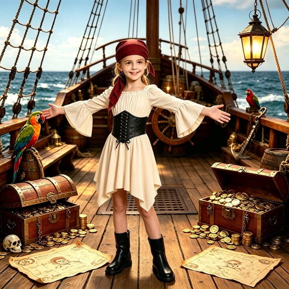 Halloween Costumes for Girls High Waist Pirate Costume Off Shoulder Corset Ruffled Dress Outfit For Toddler Kids Dress Up Party