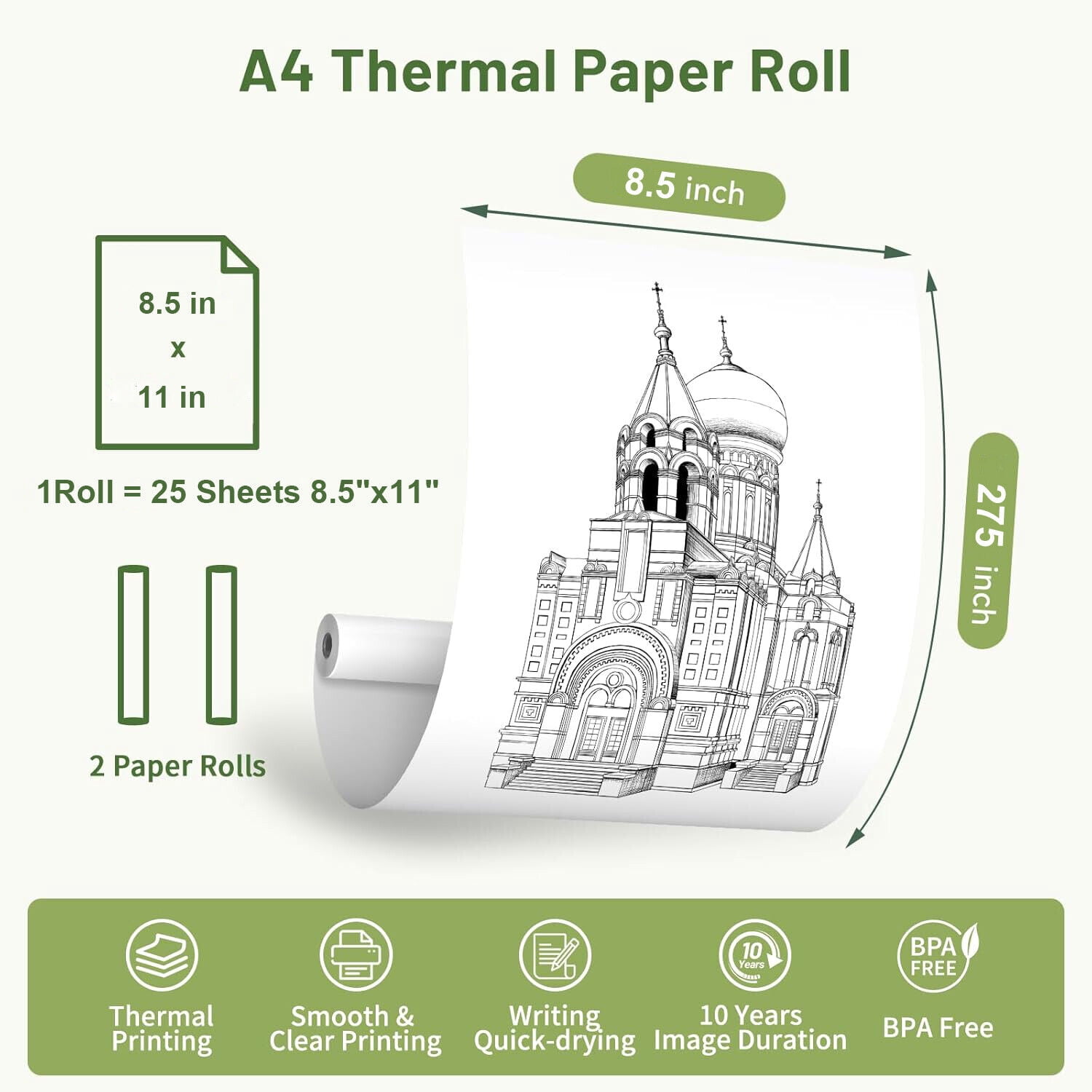 NefLaca  6 Rolls A4 Thermal Printer Paper 8.5x11"  for M08F M832 M834 Portable Printer PocketJet PJ773, PJ763MFi, PJ763, PJ762, PJ723, PJ-722