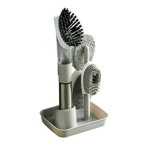 Wosthever Cepillo de esponja Sartén portátil Limpieza extraíble Cepillos suaves de silicona Utensilios de cocina Fregadero Dispensador de inodoro Suministros de limpieza para el hogar gris