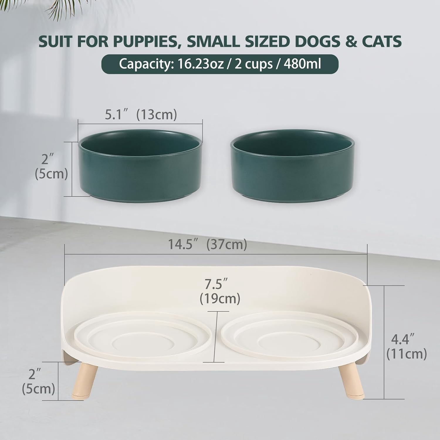 Elevated Double Dog Bowl Set with Stand - Splash Proof Raised Food and Water Dishes for Small to Medium Pets - 2 x 850 ml Capacity