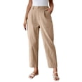 thumbnail image 2 of ClodeEU Women's High Waisted Elastic Waist Tapered Cropped Pants,Casual Trousers with Pockets Khaki,Women's Plus L, 2 of 8