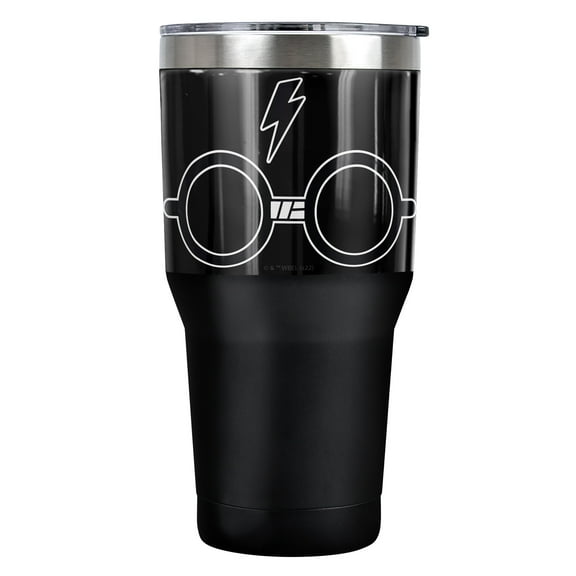 Harry Potter And The Deathly Hallows Part 2 Official Minimalist Glasses 30 oz Travel Tumbler, Stainless Steel, Vacuum Insulated with Leak Resistant Slide-Lock Lid