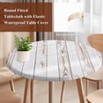 thumbnail image 4 of White Wood Grain Round Tablecloth, Fitted Table Cover with Elastic for 55"-60" Round Tables, Country Farmhouse Wooden Plank Table Cloth Outdoor Indoor Dinning Party Waterproof Tablecloths, 4 of 7
