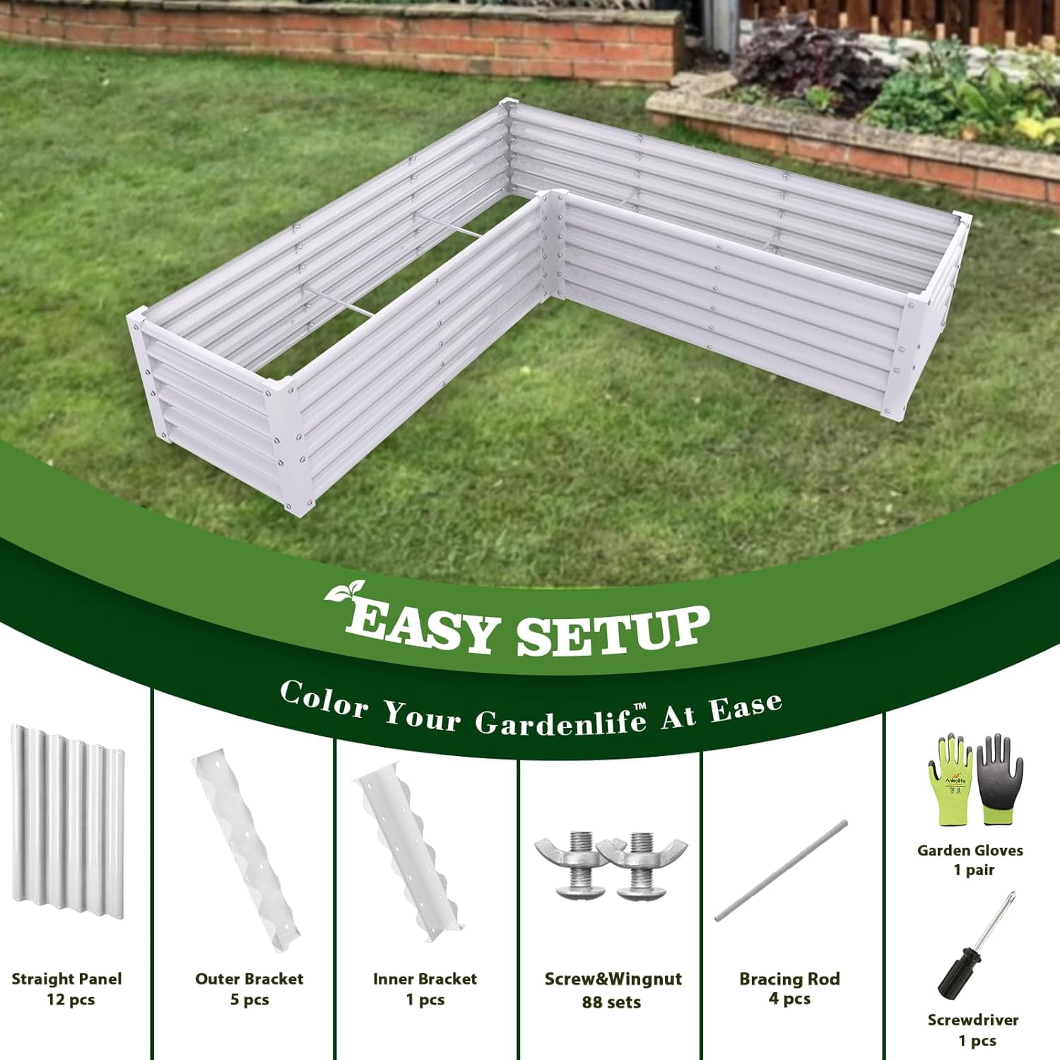 ANLEOLIFE L-Shaped Galvanized Raised Garden Beds Outdoor,74x74x19in Large Metal Planter Box for Planting Vegetables Flowers Herb, Anti-Rust & Easy-Setup, Grey