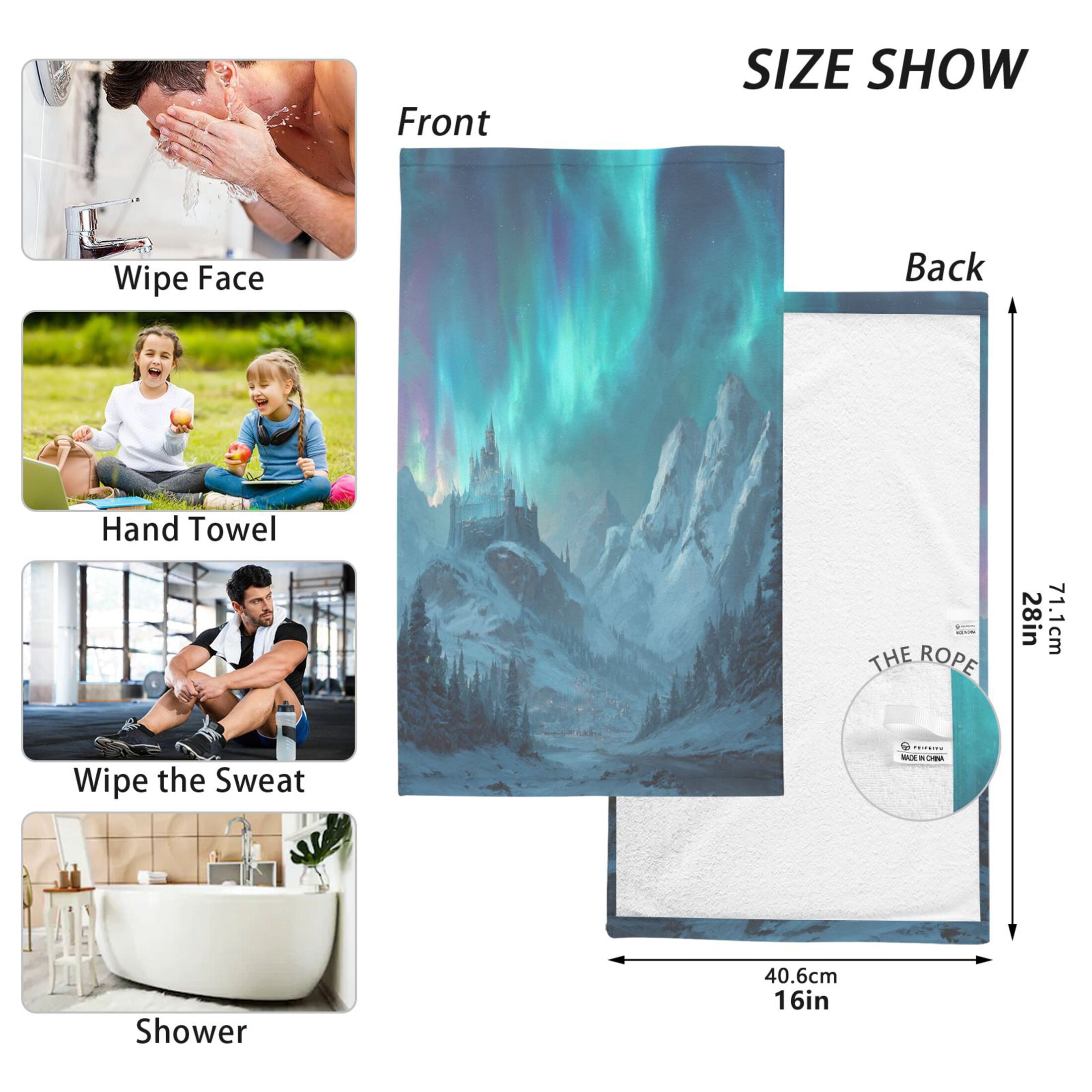 2 Pieces of Cotton Towel Face Towel Set Hand Towel Bath Towel Cotton Bath Towel Sets Foggy Forest Ice Castle