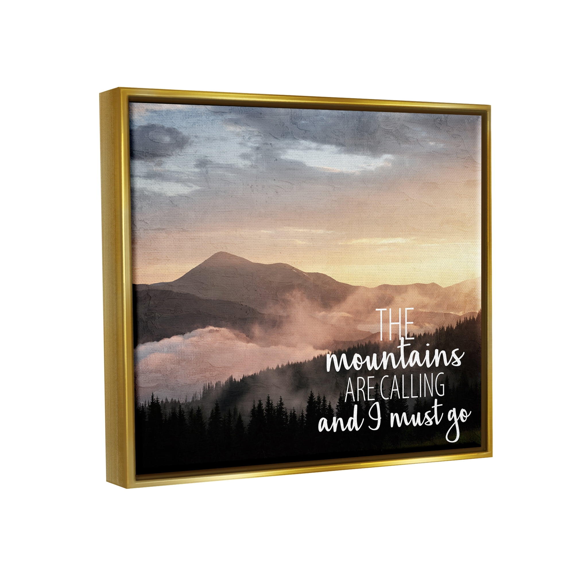 Stupell Industries Mountains Are Calling Landscape Landscape Painting Gold Floater Framed Canvas Art Print Wall Art, 31 x 25