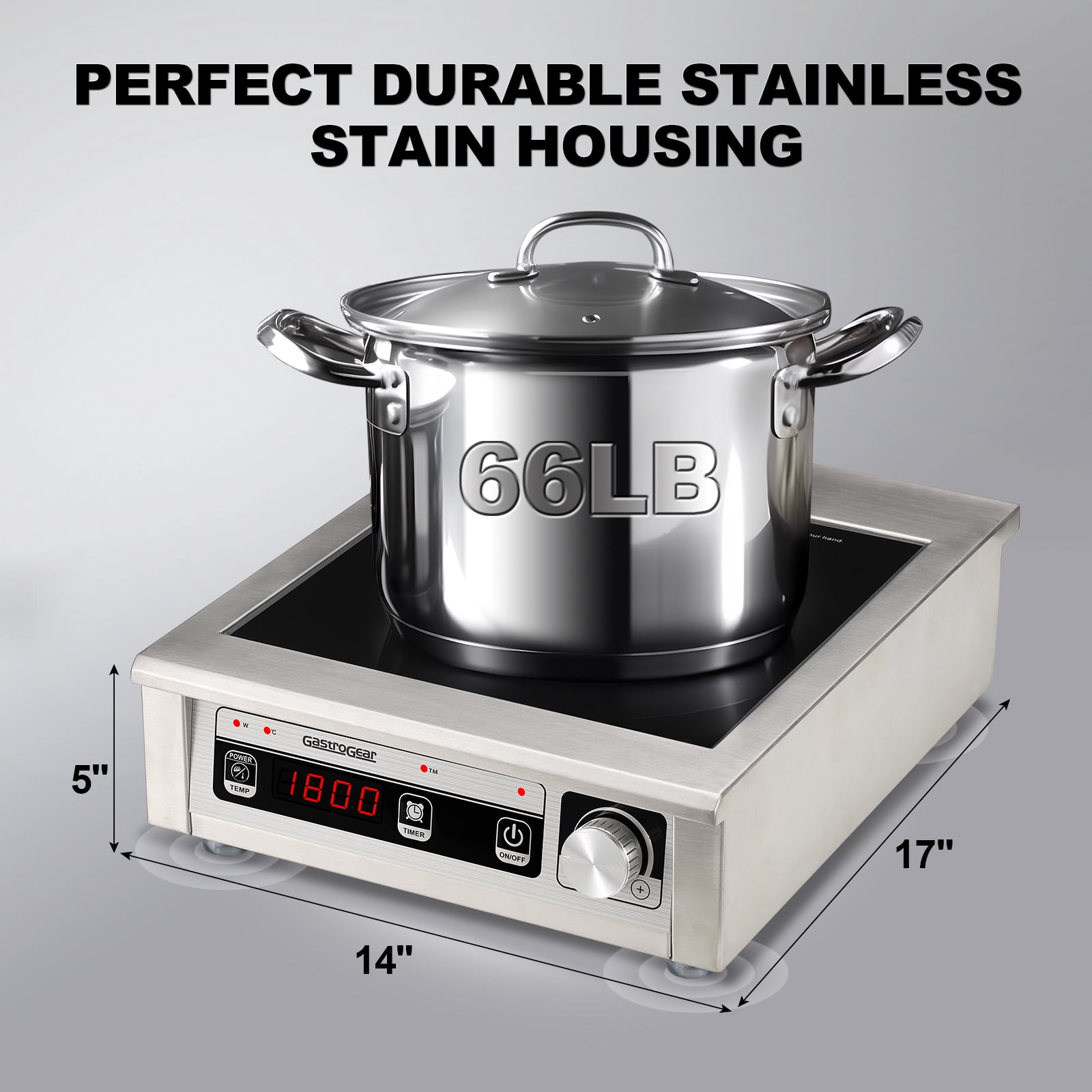 GastroGear 1800W 100V-185V Commercial Grade Induction Cooktop ETL-Certified Portable Electric Stove Countertop Burner with 9 Inch Heating Coil Hot Plate Electric Stove for Faster Cooking