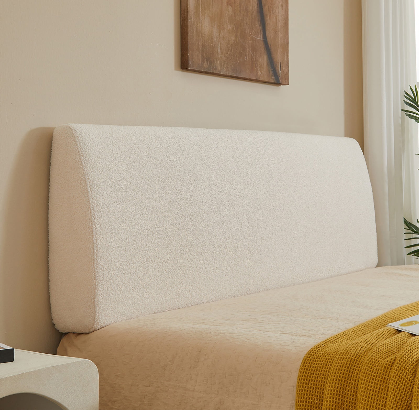 Pinmoco Upholstered Foam Headboard for King Bed, Height Adjustable and Ergonomic Head Board, Teddy Velvet White