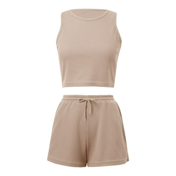 RMGVDSD Workout Outfits For Women 2 Piece Casual Matching Sets Crop Tank High Waist Yoga Shorts Exercise Set Work Business Casual Outfits