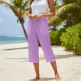 thumbnail image 6 of Nestiefly Cotton Capri Pants for Women Loose Fit Casual Straight Leg Drawstring Elastic Waist Cropped Pant Summer Linen Clothes 2026 Purple XL, 6 of 7