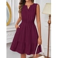 thumbnail image 4 of MEROKEETY Summer Sleeveless V Neck Dress Flowy Beach Vacation Mini Dress with Pockets Wine XL, 4 of 5