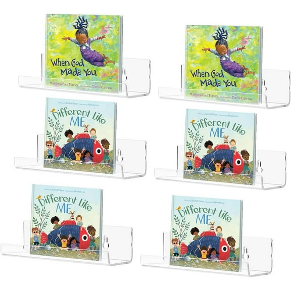 7" Acrylic Clear Floating Bookshelf Wall Ledge Shelf, Clear Invisible Spice Rack Bathroom Storage Shelves Display Organizer, Set of 6