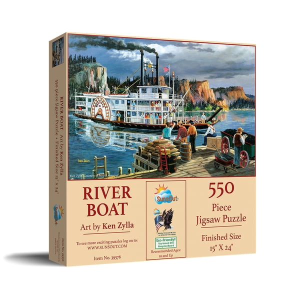 SUNSOUT INC - Riverboat - 550 pc Jigsaw Puzzle by Artist: Ken Zylla - Finished Size 15" x 24" - MPN# 39576