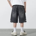 thumbnail image 5 of Boy Denim Shorts Elastic Waist Straight Leg Jeans Shorts Casual Loose Fit Denim Shorts with Pockets Shorts Boys 14-15 Years, 5 of 9