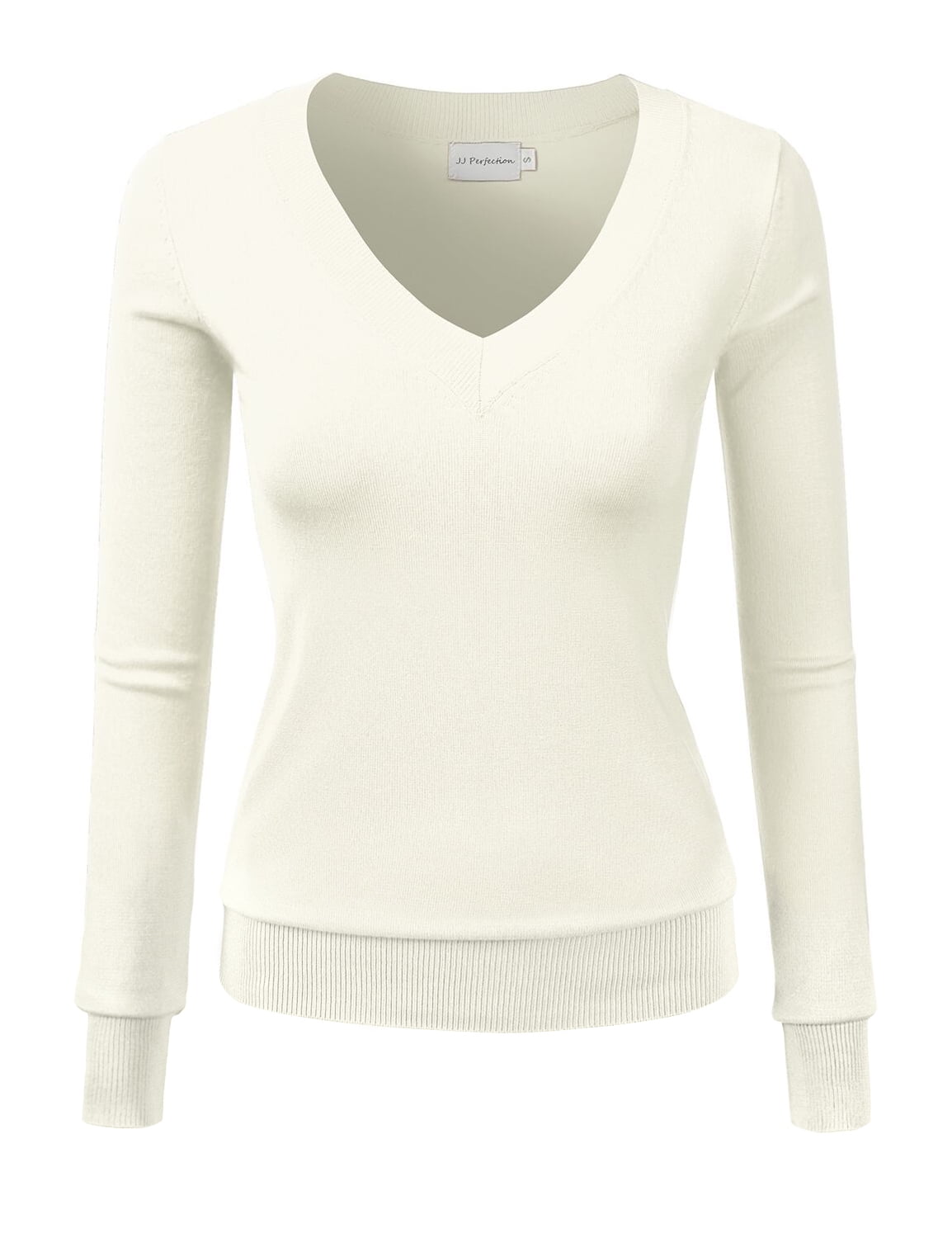 JJ Perfection Women's Long Sleeve V-Neck Pullover Sweater with Plus ...