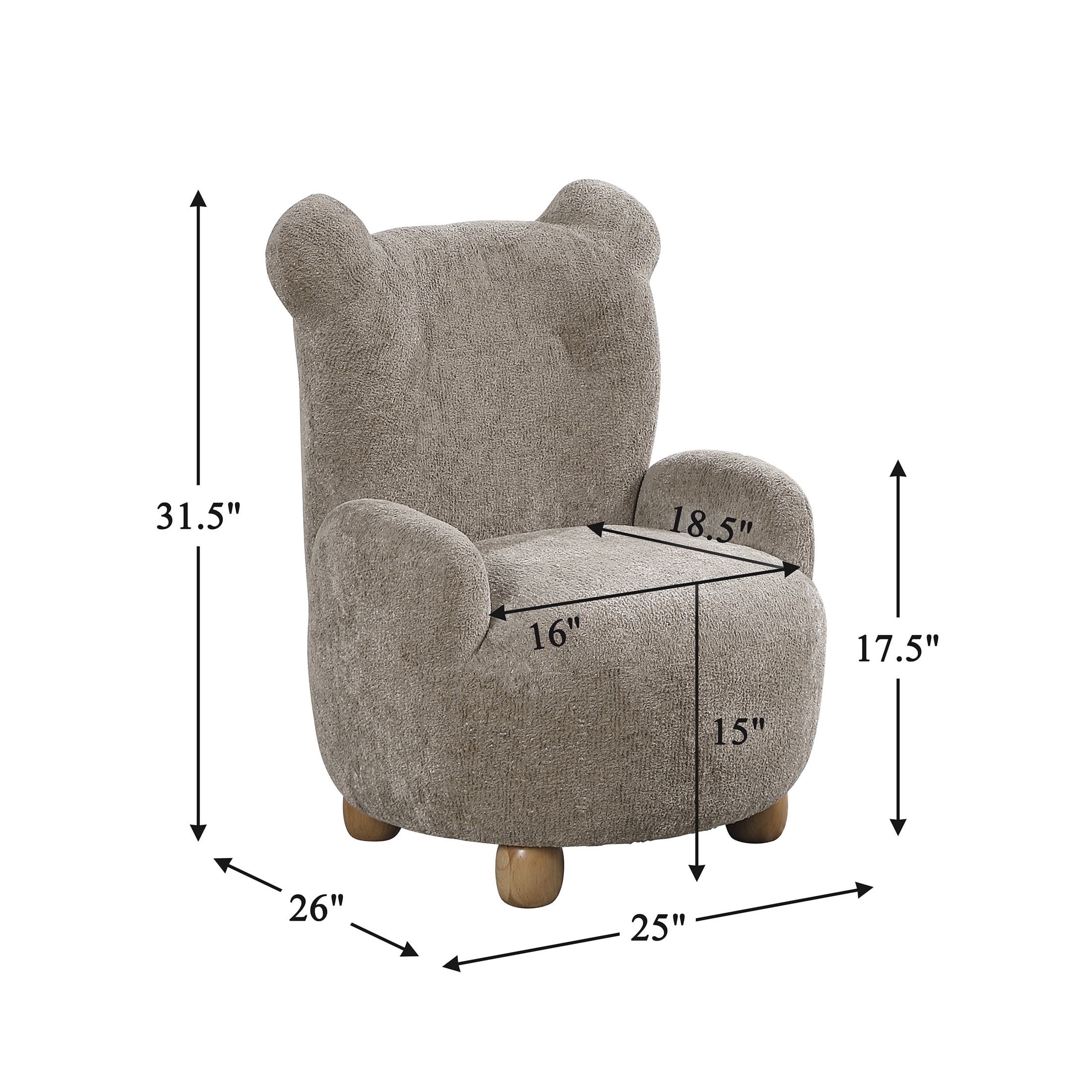 OakvillePark Grove Modern Chenille Cute Bear Shaped Kids Accent Chair, Brown