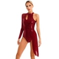 thumbnail image 3 of Zaldita Women's Sequins One Shoulder Sheer Mesh Long Sleeve Figure Ice Skating Leotard Dancewear Burgundy XL, 3 of 7