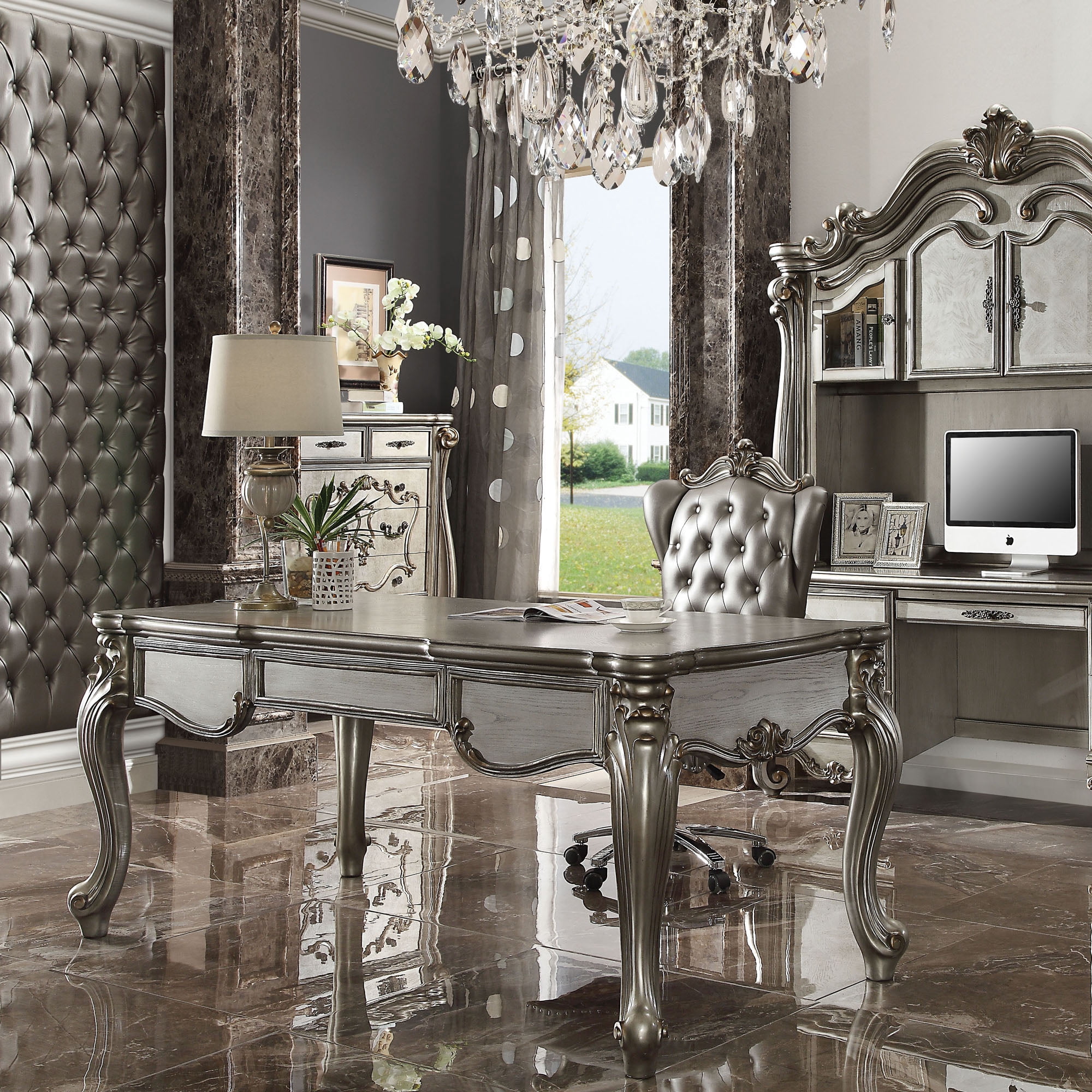 ACME Versailles Executive Writing Desk in Antique Platinum