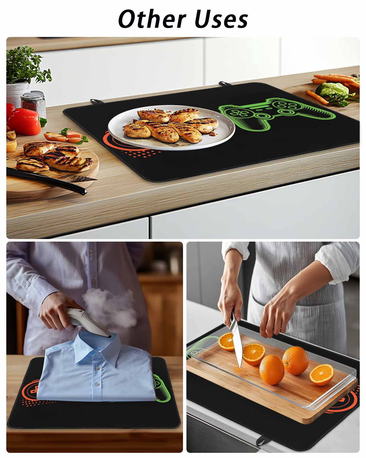 Stove Top Covers for Electric Stove, Game Controller Glass Stovetop Cover Protector, Modern Art Gaming Handheld Black Induction Cooktop Protector Oven Mat for Kitchen Countertop 31"x24"
