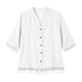 thumbnail image 4 of Shirts for Women Dressy Casual Mesh Hem 3/4 Length Sleeve Button Down Shirts Summer V Neck Trendy Solid Going Out Tops, 4 of 8