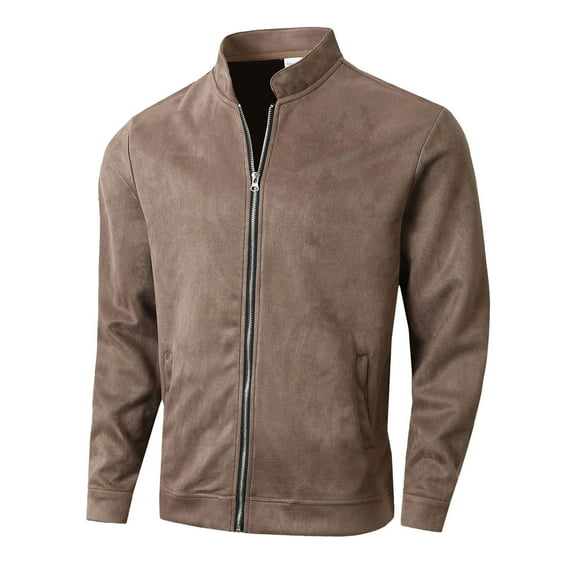 Men's Suede Leather Baseball Jacket Stylish Casual Outerwear Lightweight Comfortable Fit