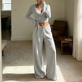 thumbnail image 2 of vdgthytj 2 Piece Sets for Women Long Sleeve V-Neck Wrap Waist Crop Tops Drawstring Wide Leg Pants Fall Casual Going out Outfits, 2 of 5