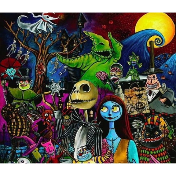 Jack and Sally Diamond Painting Kits for Adults, Diamond Art Halloween 5D DIY Diamond Art Kits Full Drill Diamond Dots for Gift Wall Decor and Relaxation Gem Arts 12x16 inch