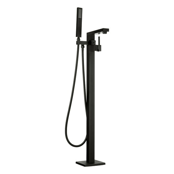 1-Handle Freestanding Floor Mount Roman Tub Faucet Bathtub Filler with Hand Shower in Matte Black