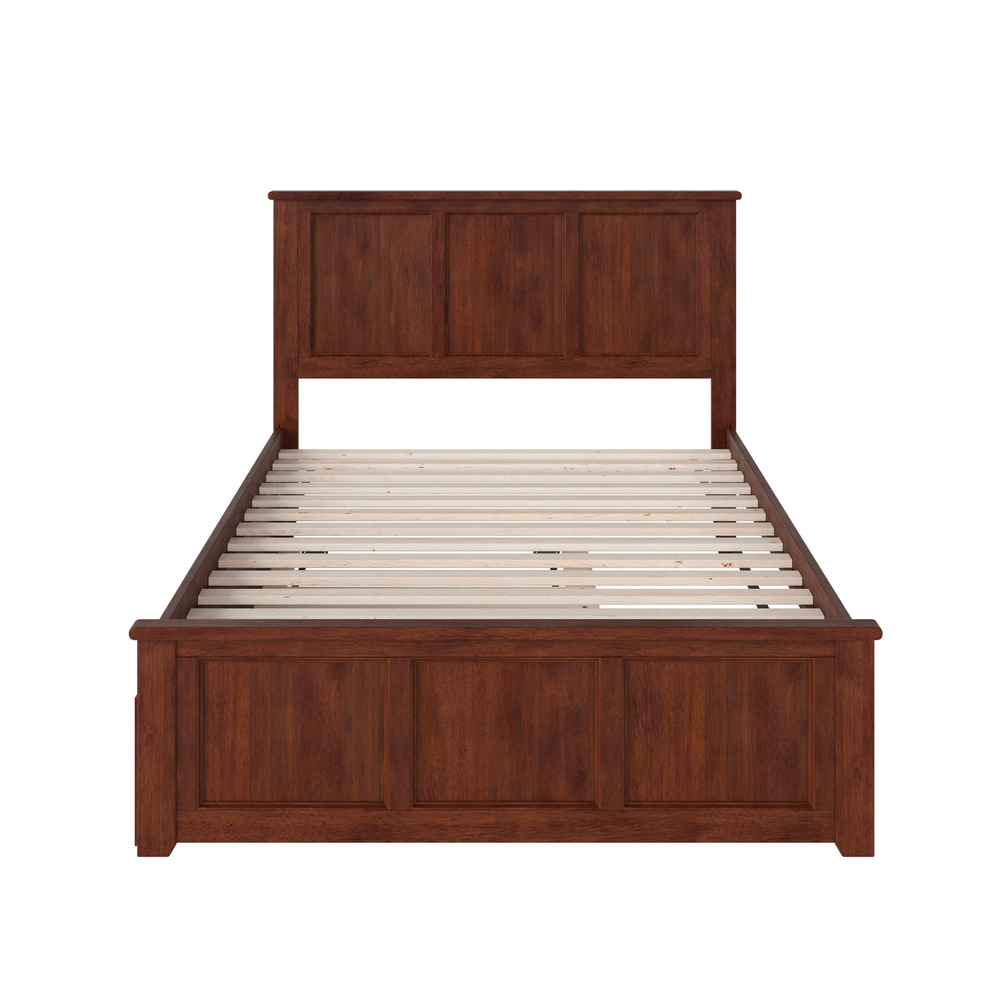 AFI Madison Full Wood Platform Bed with Matching Footboard & Twin Trundle, Walnut