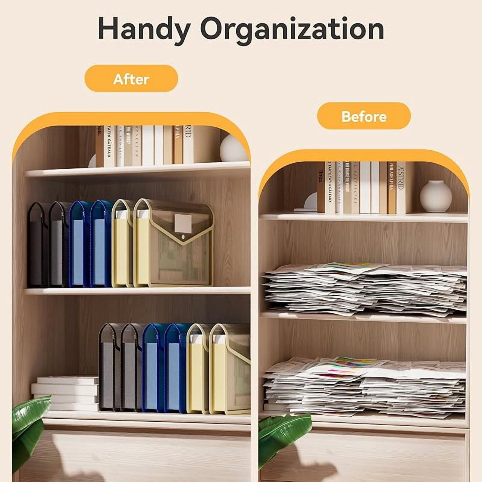 6 Pack Plastic Expanding File Folder, Transparent envelopes with Snap Closure, No Dividers, Large Capacity, Assorted Colors, Fit Letter/A4 Size
