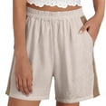 thumbnail image 3 of USSUMA Womens Colorblock Patchwork Wide Leg Five Inch Inseam Shorts High Waist Elastic Waist Pull On Breathable Cotton Blend Relaxed Fit Casual Summer Beachwear Travel, 3 of 7