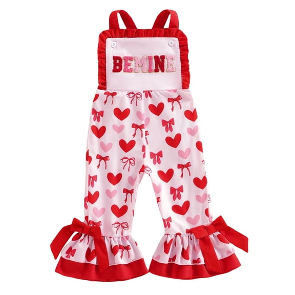 Staki Toddler Girls Valentine Outfits Toddler Girls Clothes Cute Print Overalls Casual Romper Bell Bottoms Suspender Jumpsuit 6-24M 2-5T(Red-a,18-24 Months)