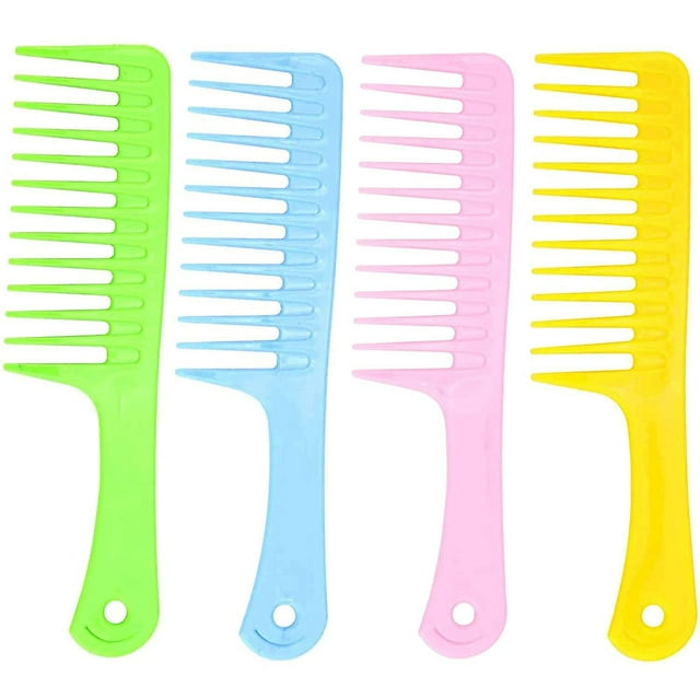 4 peines para el cabello con dientes anchos para cabello rizado, cepillo grande para desenredar el cabello mojado para mujeres y niñas