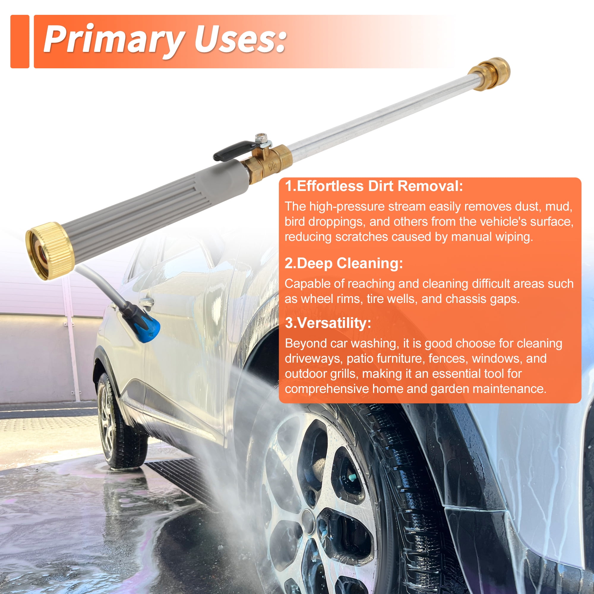 Unique Bargains Heavy Duty Water Hose Nozzle High Pressure Car Garden Hose Nozzle Adjustable Hand Sprayer for Gardening Vehicle Outdoor Washer Pet Showering Aluminum Alloy Copper TPR Gray 1 Pc